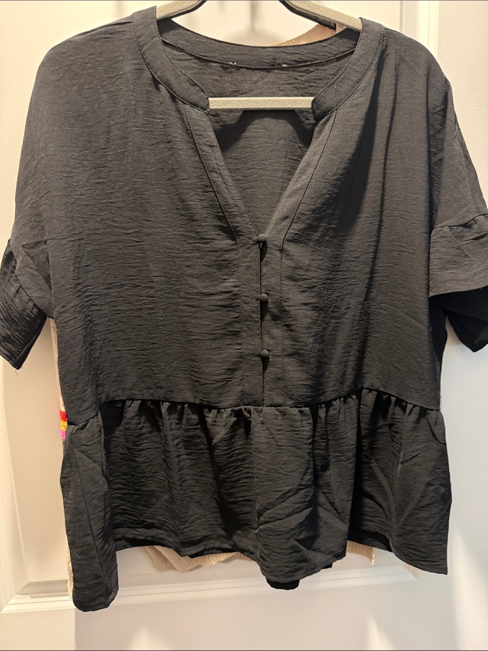 TORRID Black Short-Sleeve Peplum Blouse with Buttons